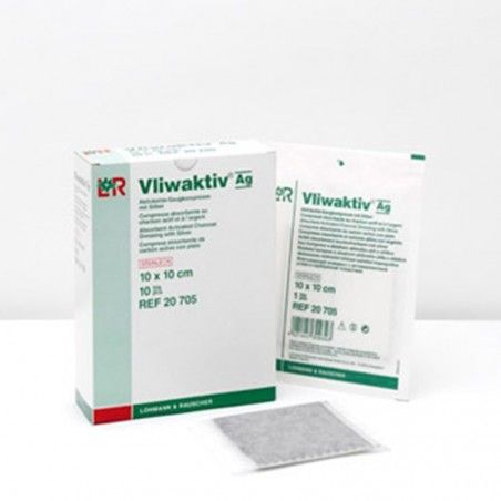 Apósito Vliwaktiv® Ag de carbón activado con plata – Caja 10 uds estériles Lohmann & Rauscher